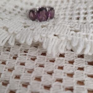 Sterling Silver Purple   AmethyThree-Stone Ring